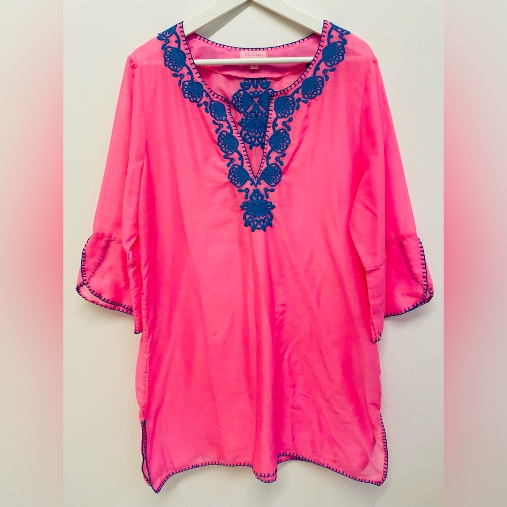 Pink with Blue Embroidery Lilly Pulitzer Piet Cover Up size XL